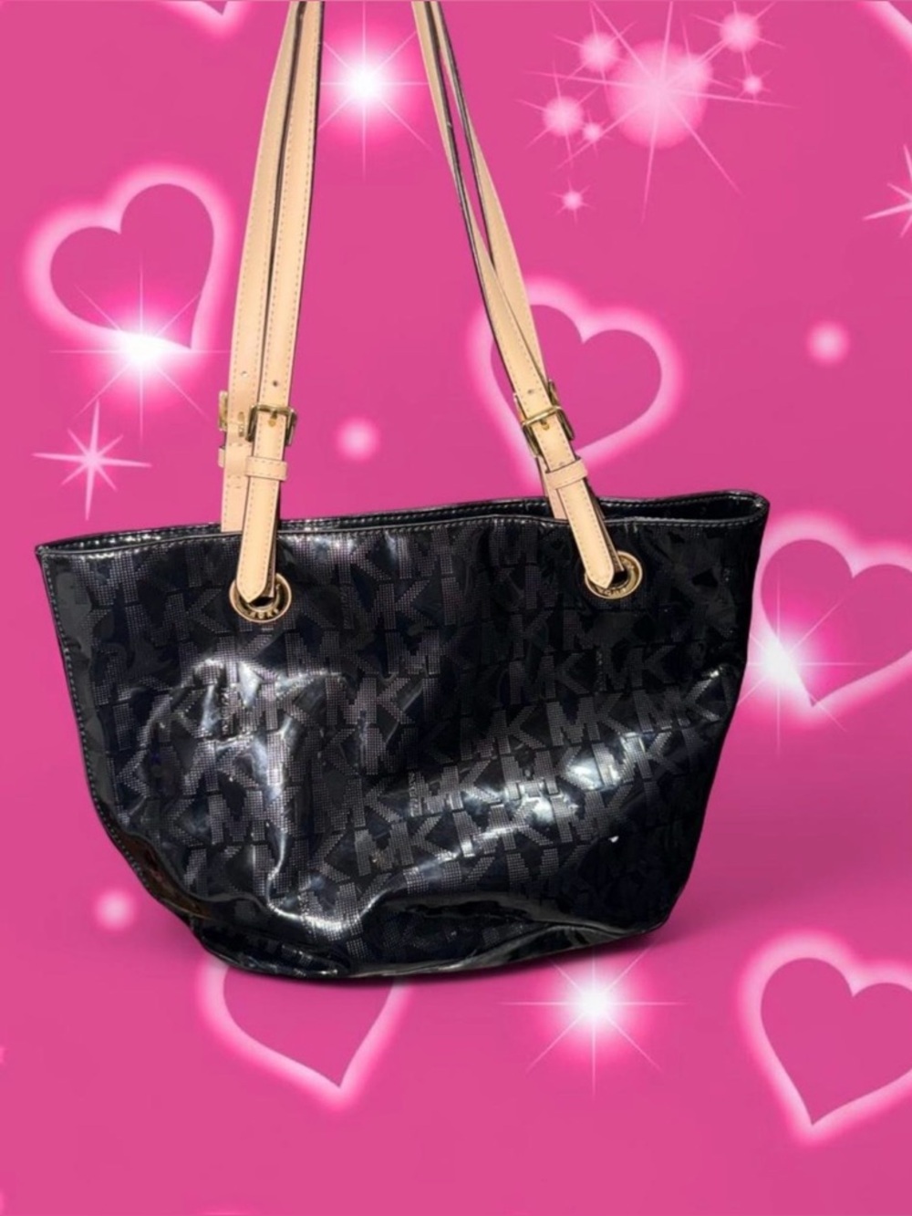 Michael kors Black Tote with Beige Straps